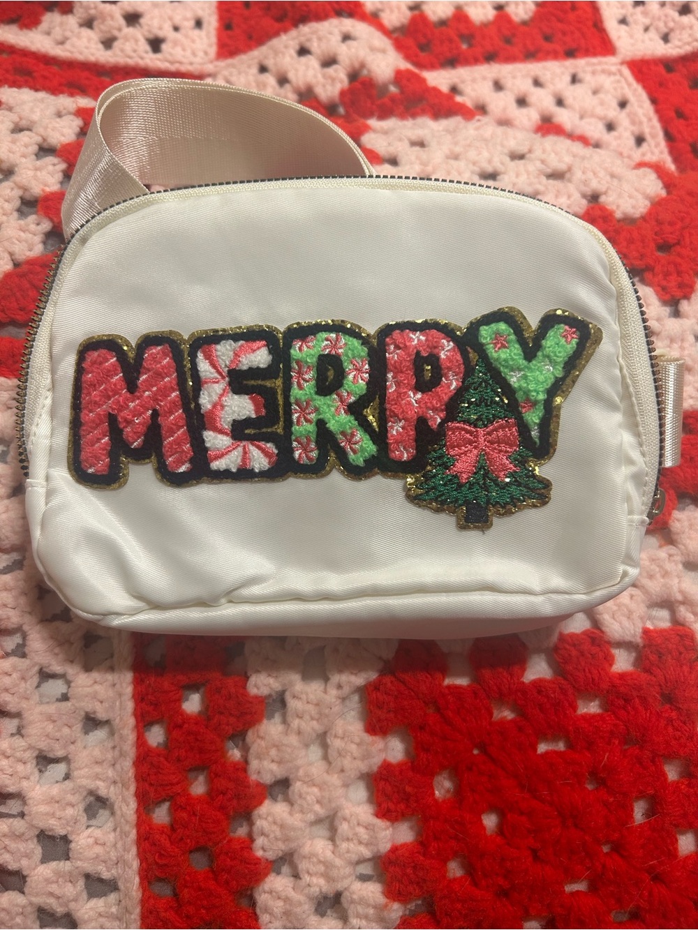 Merry Holiday Waist Bag - White (Fanny pack)
